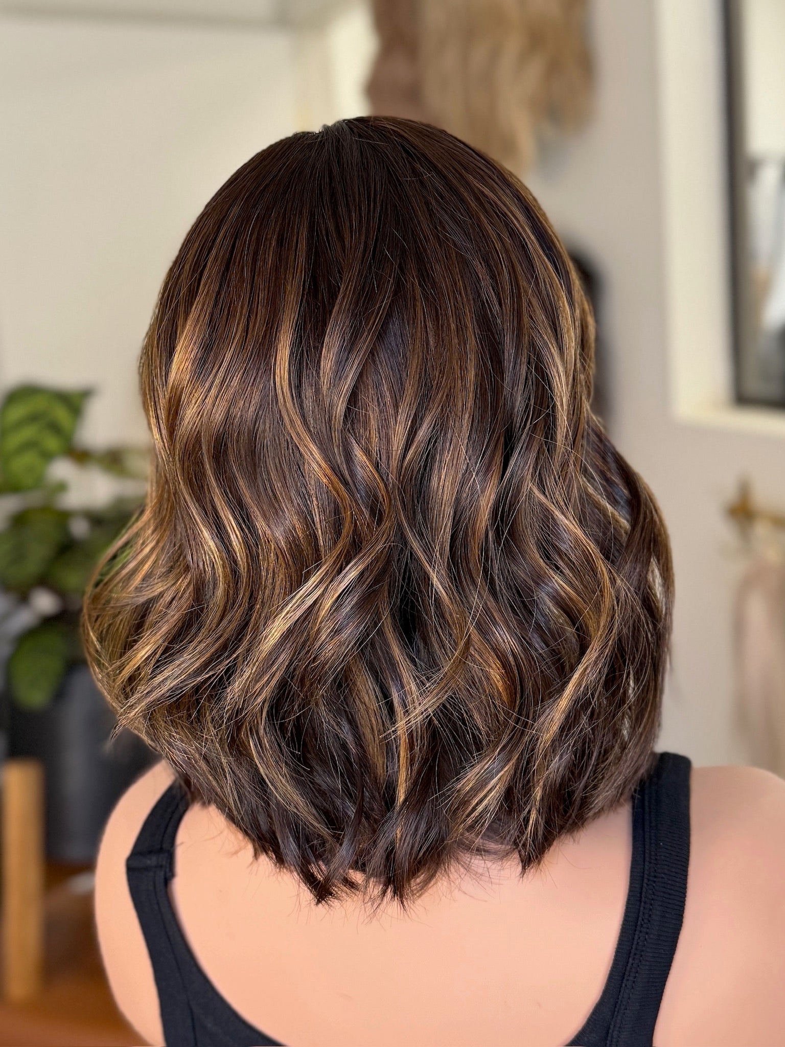Dark Brown Golden Balayage - Small 14" Blunt Bob