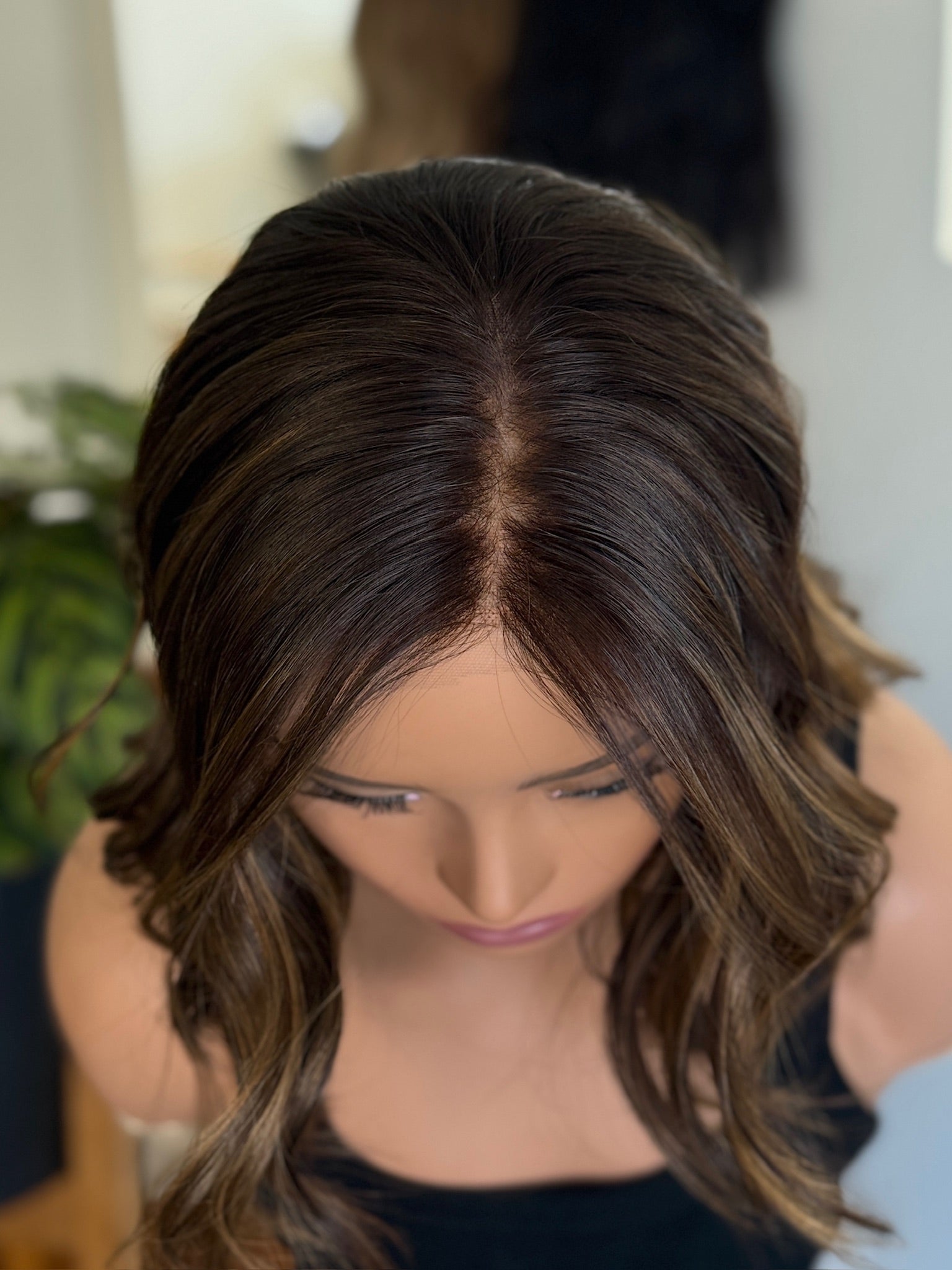 Dark Brown Golden Balayage - Small 14" Blunt Bob