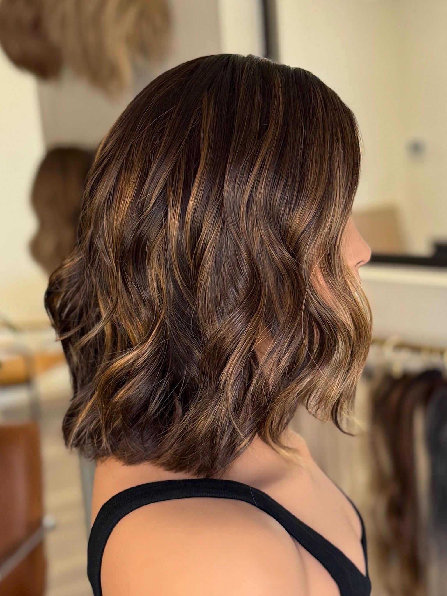 Dark Brown Golden Balayage - Small 14" Blunt Bob